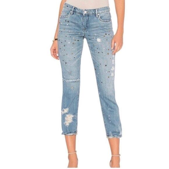 Blank NYC Embellished Studded Girlfriend Crop Light Wash Western Jeans Size 28 - Picture 2 of 10
